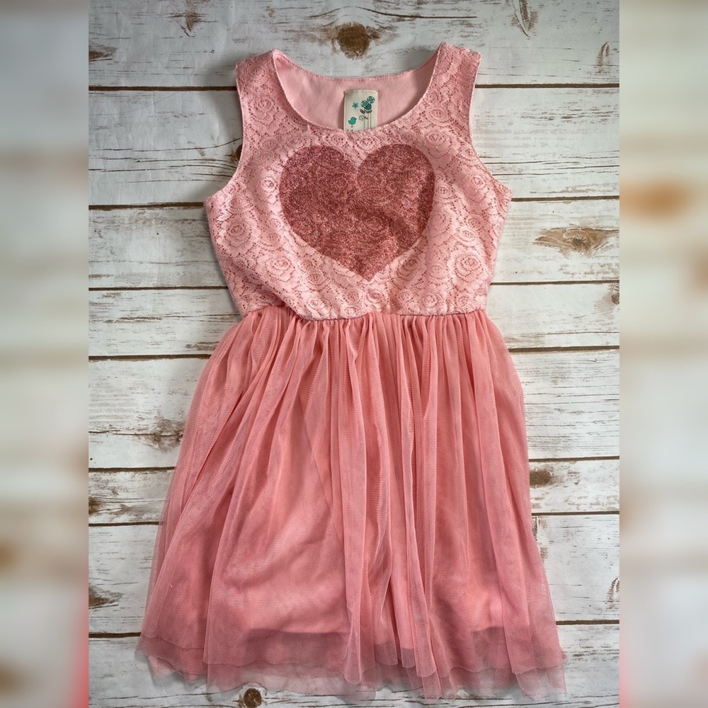 Lily Bleu Pink Heart Tulle Sleeveless Dress